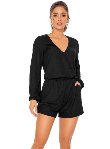 [FG-ENT-00001-A-U] Enterizo manga larga con pantalón corto para dama color negro